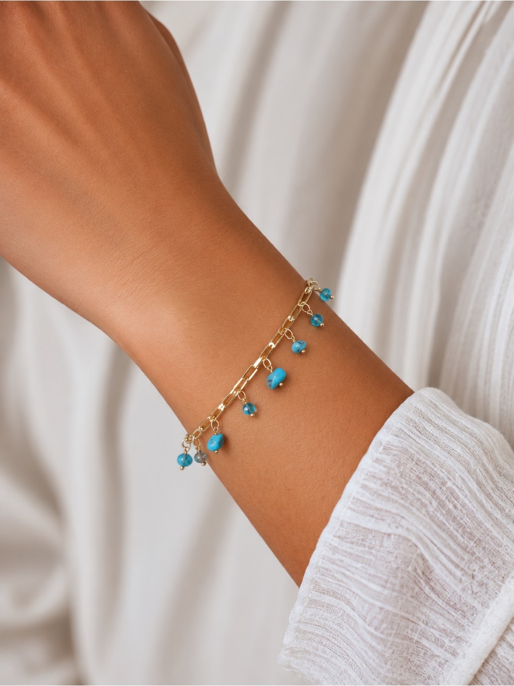 Gold Chain Bracelet with Turquoise  Beads